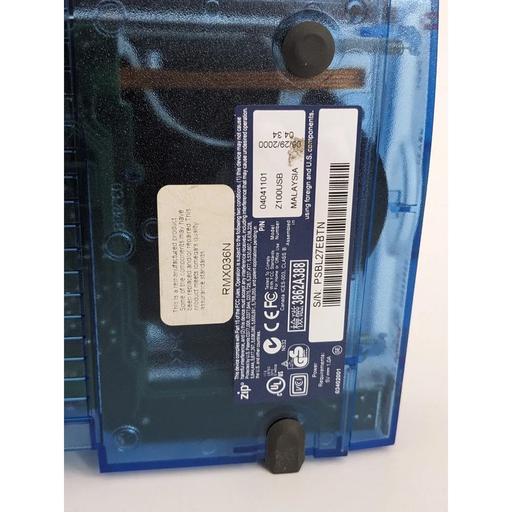 VTG 2000s Iomega Zip 100 MB USB External Drive Translucent Blue Z100USB Untested